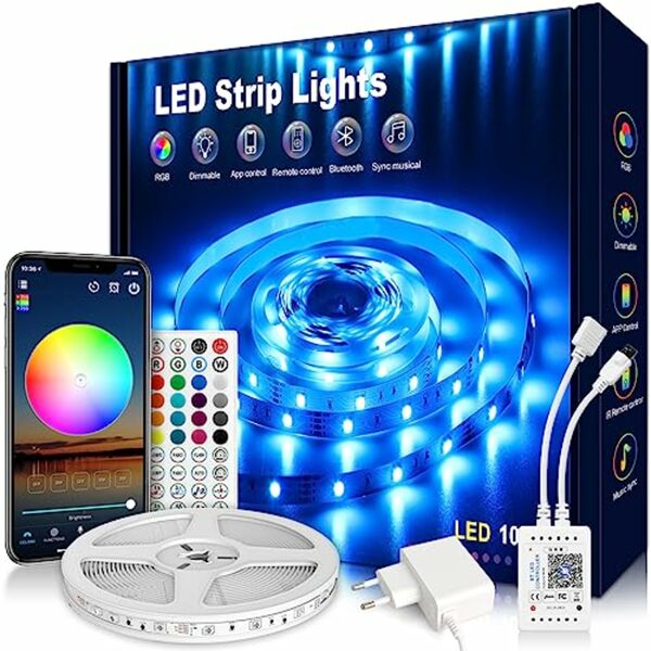 Bild 1 von VKH LED Strip Bluetooth RGB LED Streifen LED Band Selbstklebend mit Fernbedienung und APP, Farbwechsel Musik Sync LED Lichterkette LED Beleuchtung Leds für Zimmer Party