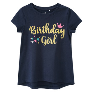 Mädchen T-Shirt mit Geburtstags-Schriftzug DUNKELBLAU