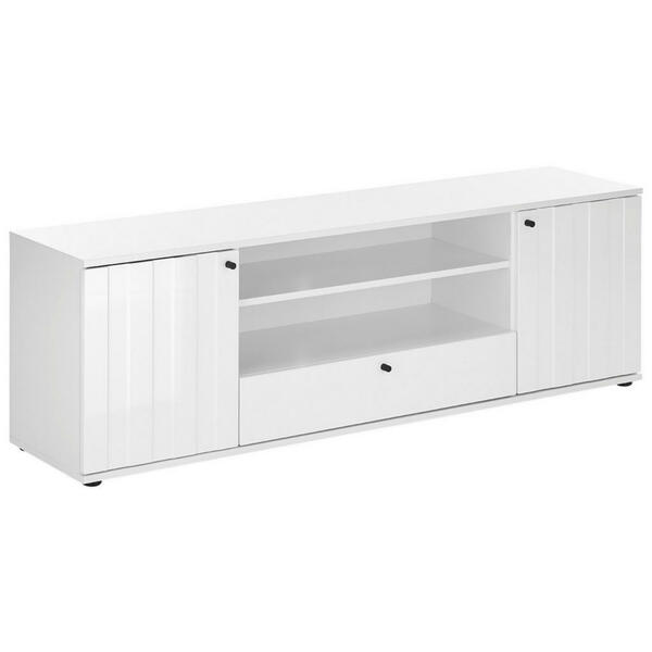 Bild 1 von Lowboard, Weiß Hochglanz, Kunststoff, 2 Fächer, 1 Schubladen, 160x50x38 cm, Typenauswahl, Wohnzimmer, Wohnwände, Lowboards