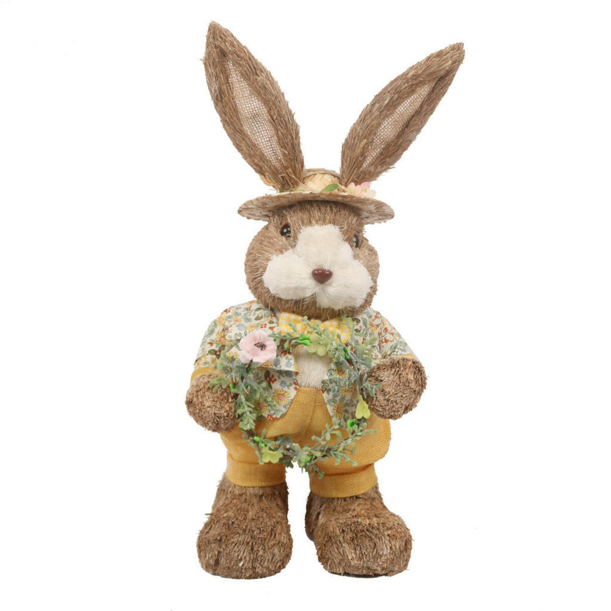 Bild 1 von Dekohase, Braun, Dunkelgelb, Holz, Kunststoff, Textil, getrocknete Naturmaterialien, vollmassiv, Hase, Hase, 19x41x15 cm, handgemacht, Dekoration, Saisonartikel, Ostern