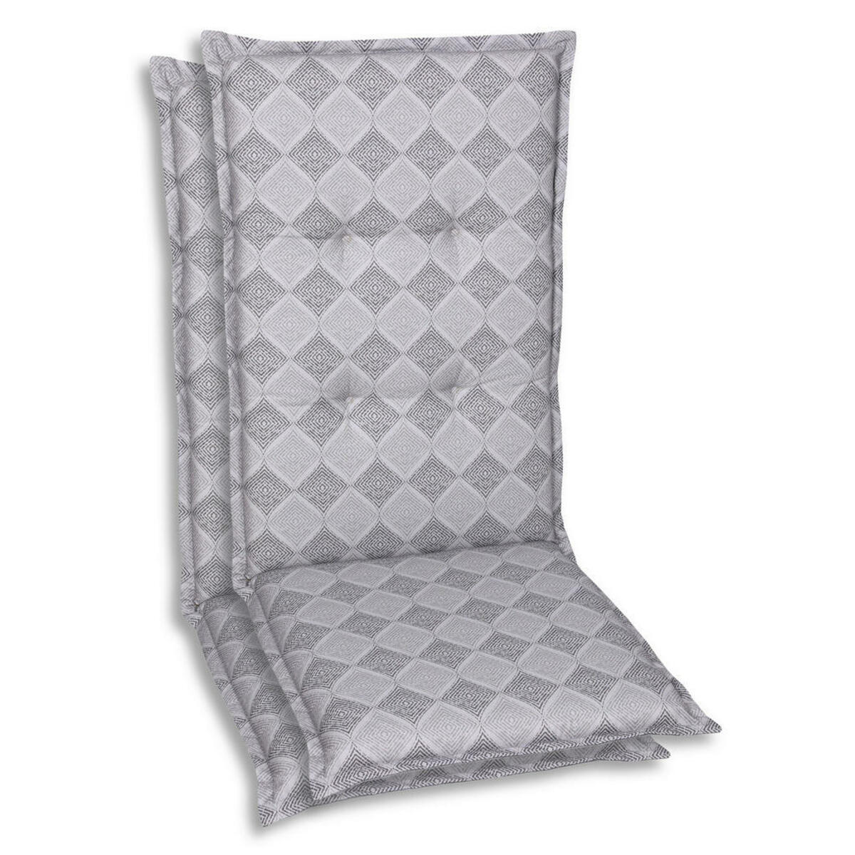 Bild 1 von Sesselauflagenset, Grau, Textil, 2-teilig, Raute, Füllung: Schaumstoff, Vlies, 50x6x120 cm, Oeko-Tex® Standard 100, pflegeleicht, hochwertige Qualität, langlebig, für den Außenbereich geeignet,