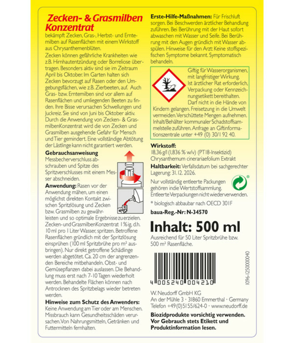 Bild 1 von Neudorff Zecken- & Grasmilbenkonzentrat, 500 ml