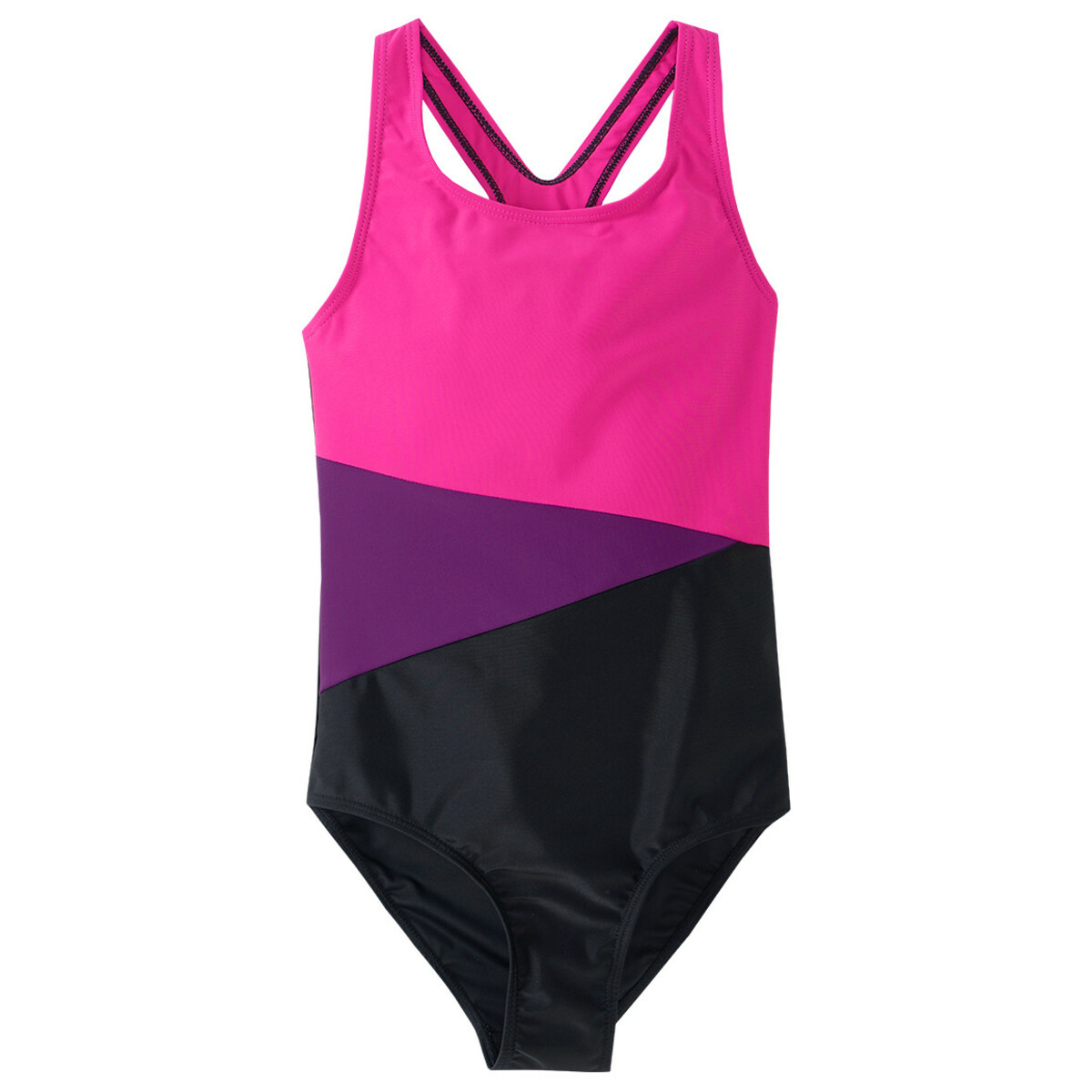 Bild 1 von Mädchen Badeanzug im sportlichen Stil SCHWARZ / NEONPINK / LILA