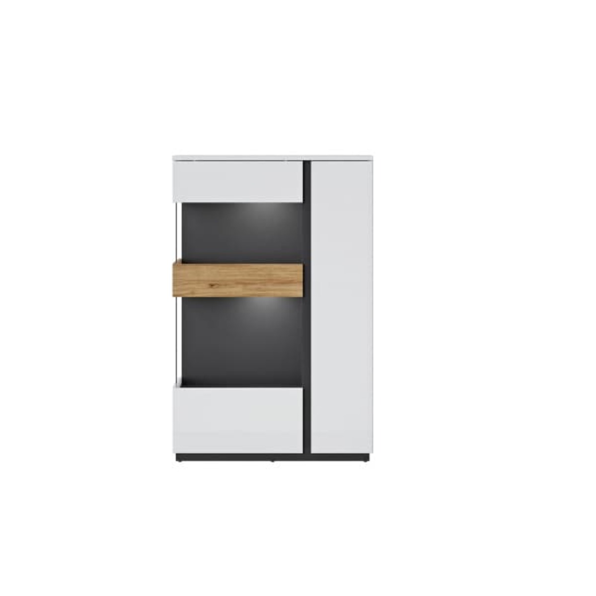 Bild 1 von Vitrine Novena halbhoch Alpinweiß/Catania Eiche-Optik/schwarz