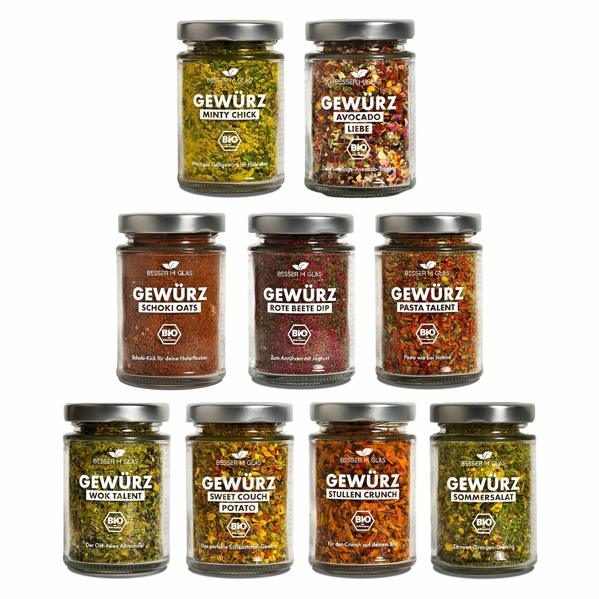 Bild 1 von BESSER IM GLAS Bio Gewürz Set in Gläsern 9 versch. Sorten Inhalt 381g