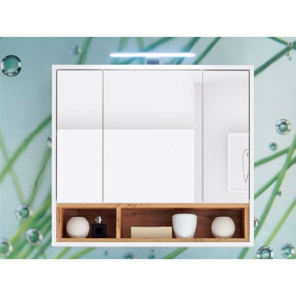 Bild 1 von Spiegelschrank Milano Weiß/Absetzung Wildeiche Nachbildung ca. 80 x 72 x 20 cm