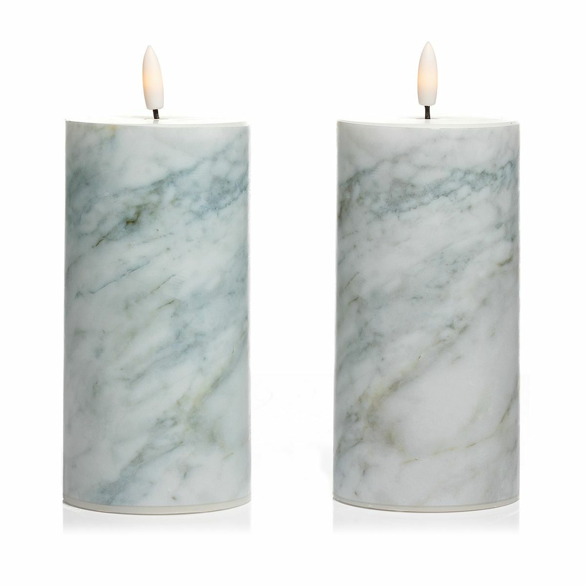 Bild 1 von ELAMBIA 2 LED-Kerzen Marmor-Optik Flamme Luma, Timer Höhe 18cm, Ø 7,5cm