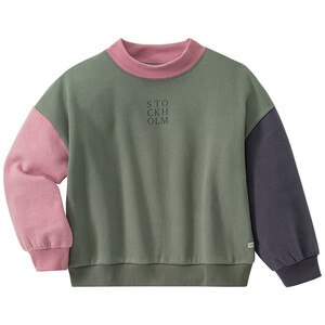 Mädchen Sweatshirt mit Farbteilern OLIV / HELLLILA / DUNKELGRAU