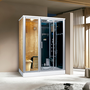 PureHaven Luxus 2in1 Finnische Sauna und Dampfdusche 170x100 cm für 2 Personen Tropenbrause Rücken-