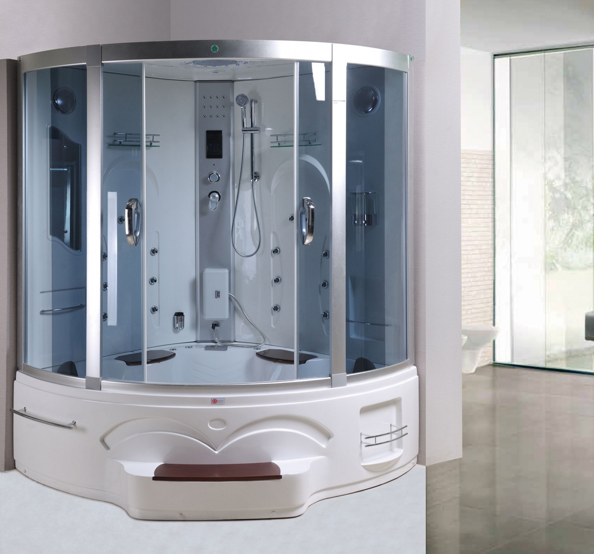 Bild 1 von PureHaven 2in1 Whirlpool und Dampfdusche 150x150x225 cm mit Aluminiumrahmen Tropenbrause Sitzfläche