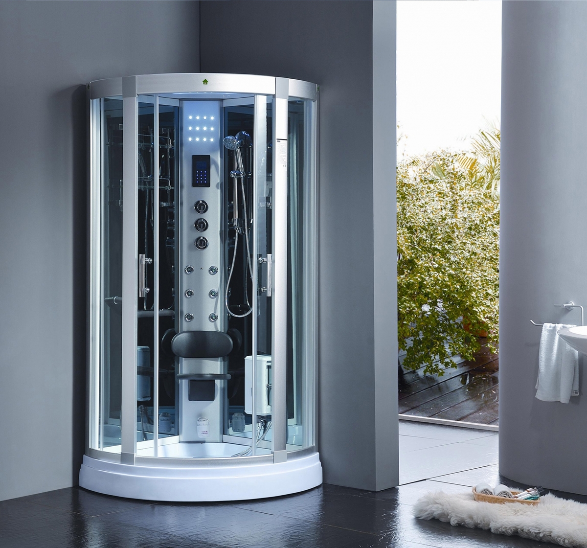 Bild 1 von PureHaven Dampfdusche 95x95 cm mit LED-Sternenhimmel Regenfalldusche 6 Massagedüsen Tropenbrause Sit