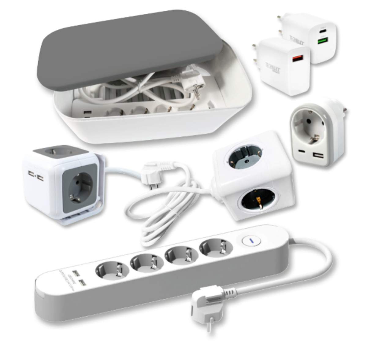 Bild 1 von Verschiedene Steckdosenadapter, Verlängerungen und Schnellladegeräte*