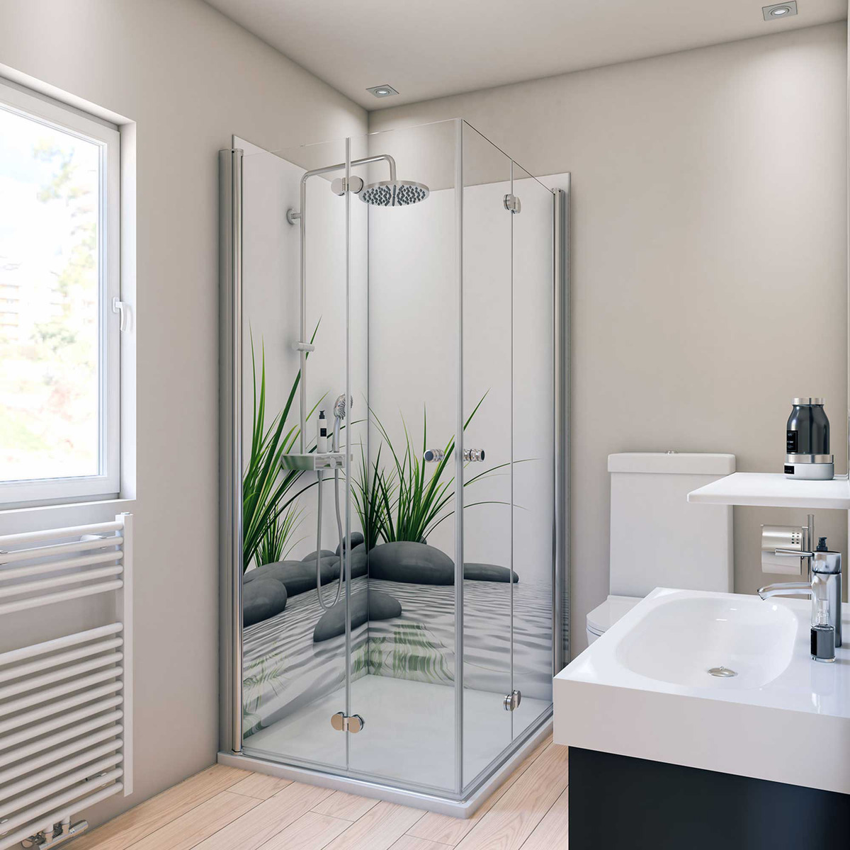 Bild 1 von Breuer Duschrückwand Motiv Zen & Gras 90 x 90 x 210 cm