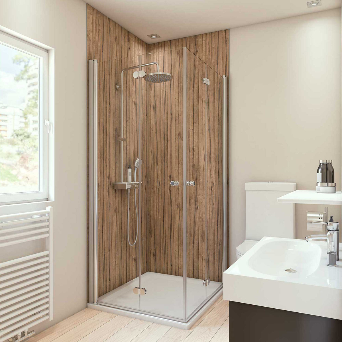 Bild 1 von Breuer Duschrückwand Holzoptik Eiche 100 x 255 cm