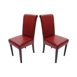 2er-Set Esszimmerstuhl Lecce II, Leder ~ rot, dunkle Beine