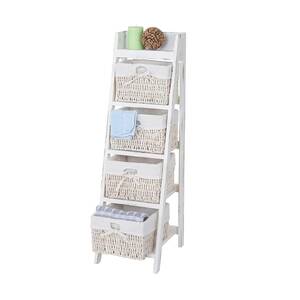 Leiterregal Franca, Regal Standregal mit 4 Korbschubladen 101x30cm, Shabby-Look, Vintage, weiß