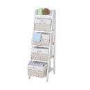 Bild 1 von Leiterregal Franca, Regal Standregal mit 4 Korbschubladen 101x30cm, Shabby-Look, Vintage, weiß