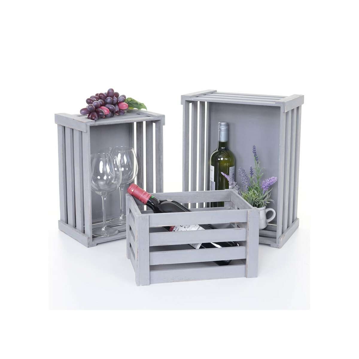 Bild 1 von 3er Set Holzkiste MCW-C56, Weinkiste Dekokiste Aufbewahrungskiste Obstkiste, Shabby-Look Vintage ~ grau, shabby