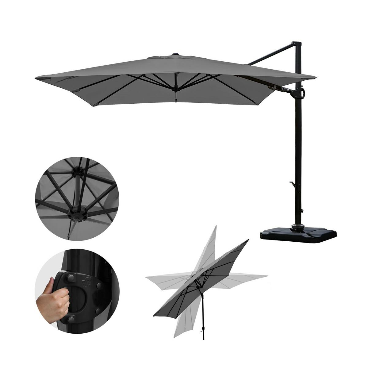 Bild 1 von Gastronomie-Ampelschirm MCW-A39, 3x3m (Ø4,24m) schwenkbar drehbar, Polyester/Alu 31kg ~ anthrazit mit Ständer