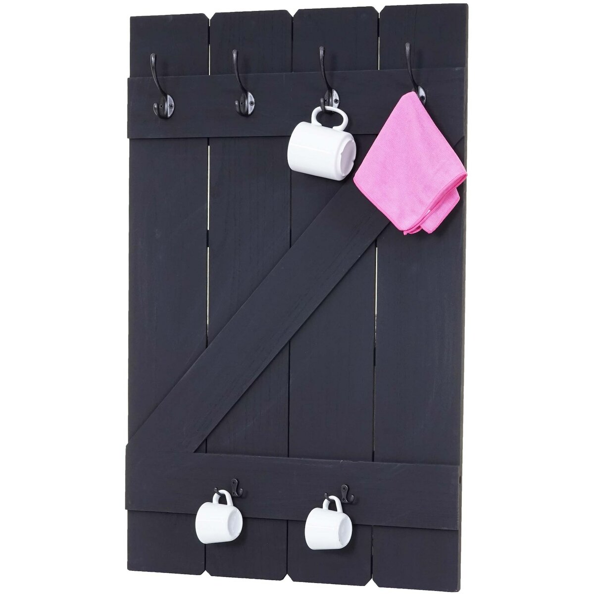 Bild 1 von Tassenhalter MCW-D13, Hängeregal Tassenbrett Wandboard, 6 Haken 91x60cm ~ dunkelgrau shabby