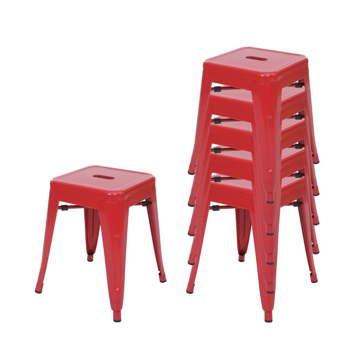 Bild 1 von 6er-Set Hocker MCW-A73, Metallhocker Sitzhocker, Metall Industriedesign stapelbar ~ rot