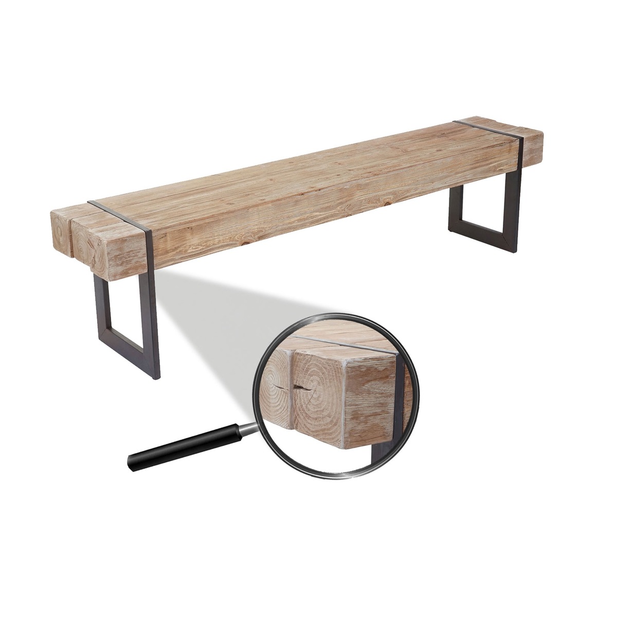 Bild 1 von Sitzbank MCW-A15, Esszimmerbank Bank, Tanne Holz rustikal massiv MVG-zertifiziert ~ naturfarben 195cm