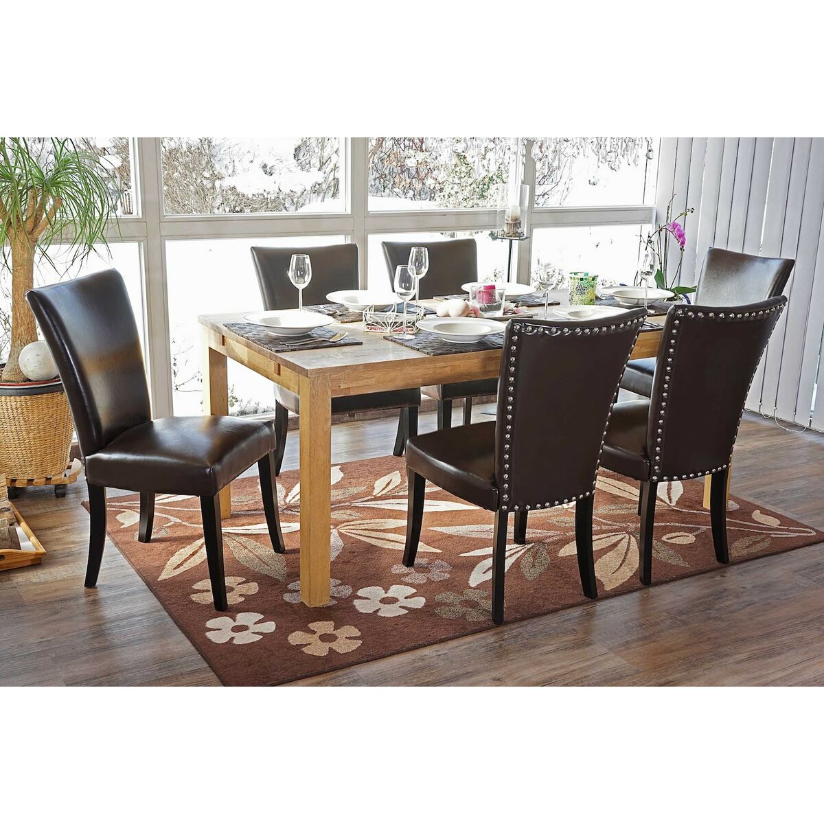 Bild 1 von 6er-Set Esszimmerstuhl Chesterfield Edinburgh, Stuhl Küchenstuhl, Nieten ~ Kunstleder, braun, helle Beine