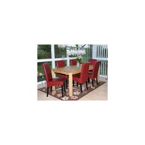 6er-Set Esszimmerstuhl Lecce II, Leder ~ rot, dunkle Beine