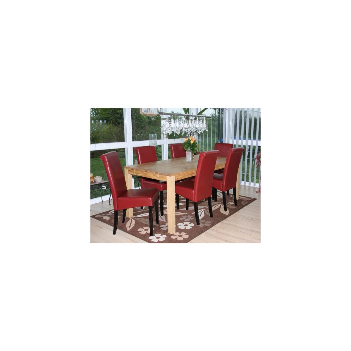 Bild 1 von 6er-Set Esszimmerstuhl Lecce II, Leder ~ rot, dunkle Beine