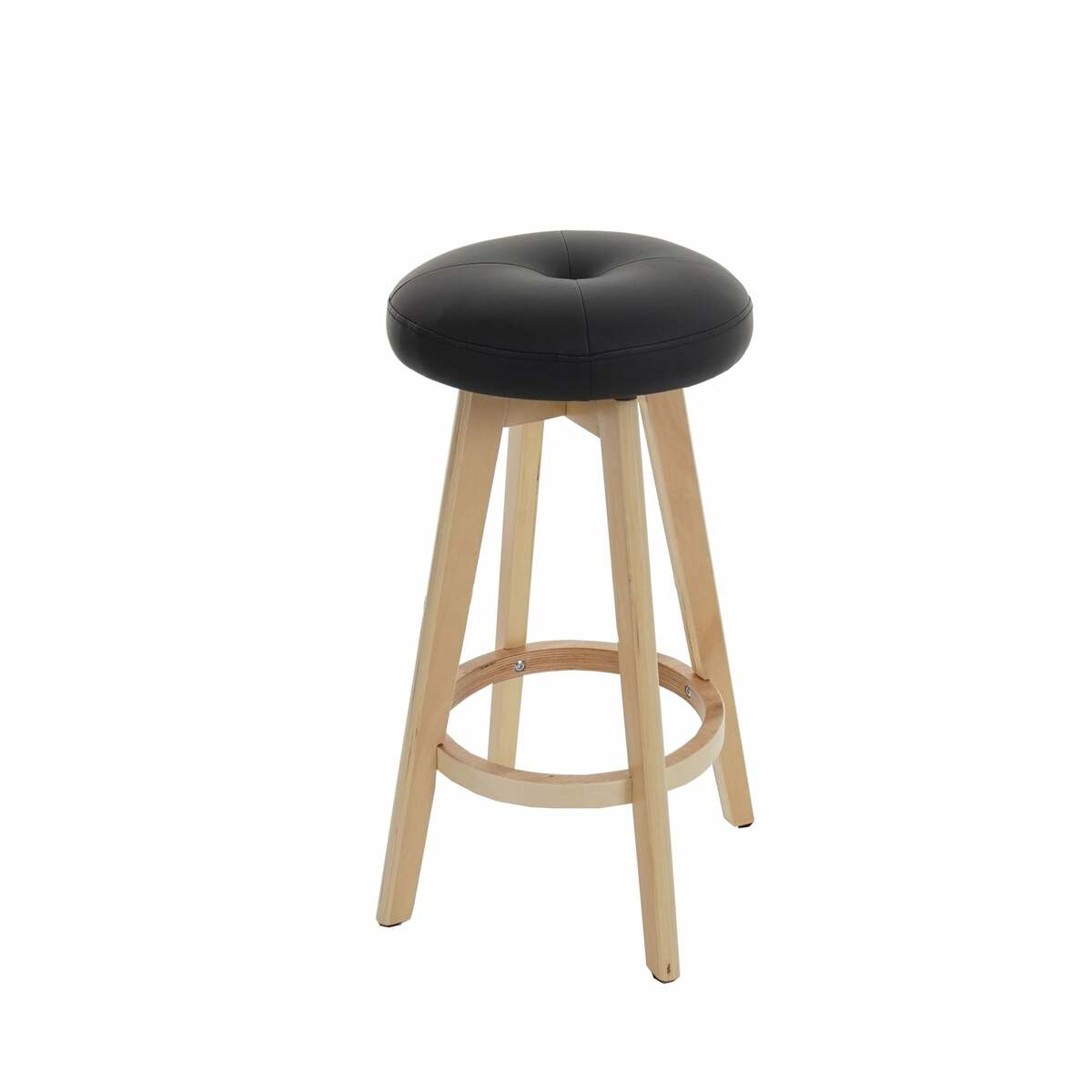 Bild 1 von Barhocker Boras, Barstuhl Tresenhocker, Holz Kunstleder drehbar ~ schwarz, helle Beine