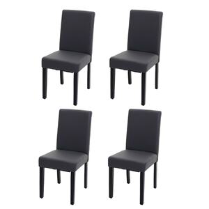 4er-Set Esszimmerstuhl Stuhl Küchenstuhl Littau ~ Kunstleder, grau matt, dunkle Beine