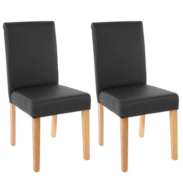 Bild 1 von 2er-Set Esszimmerstuhl Stuhl Küchenstuhl Littau ~ Kunstleder, schwarz matt, helle Beine
