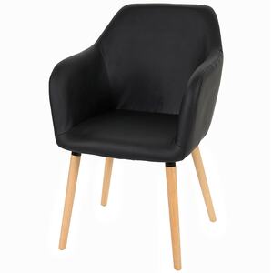 Esszimmerstuhl Vaasa T381, Stuhl Küchenstuhl, Retro 50er Jahre Design ~ Kunstleder, schwarz, helle Beine