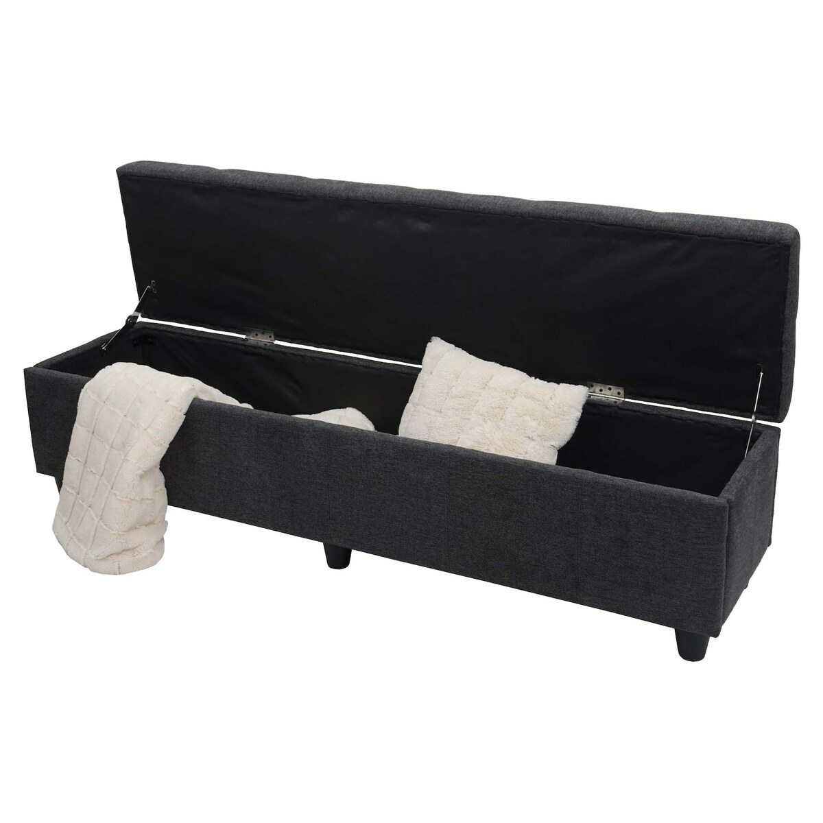 Bild 1 von Aufbewahrungs-Truhe Kriens XXL, Sitzbank Bank, Stoff/Textil, 45x180x45cm ~ dunkelgrau