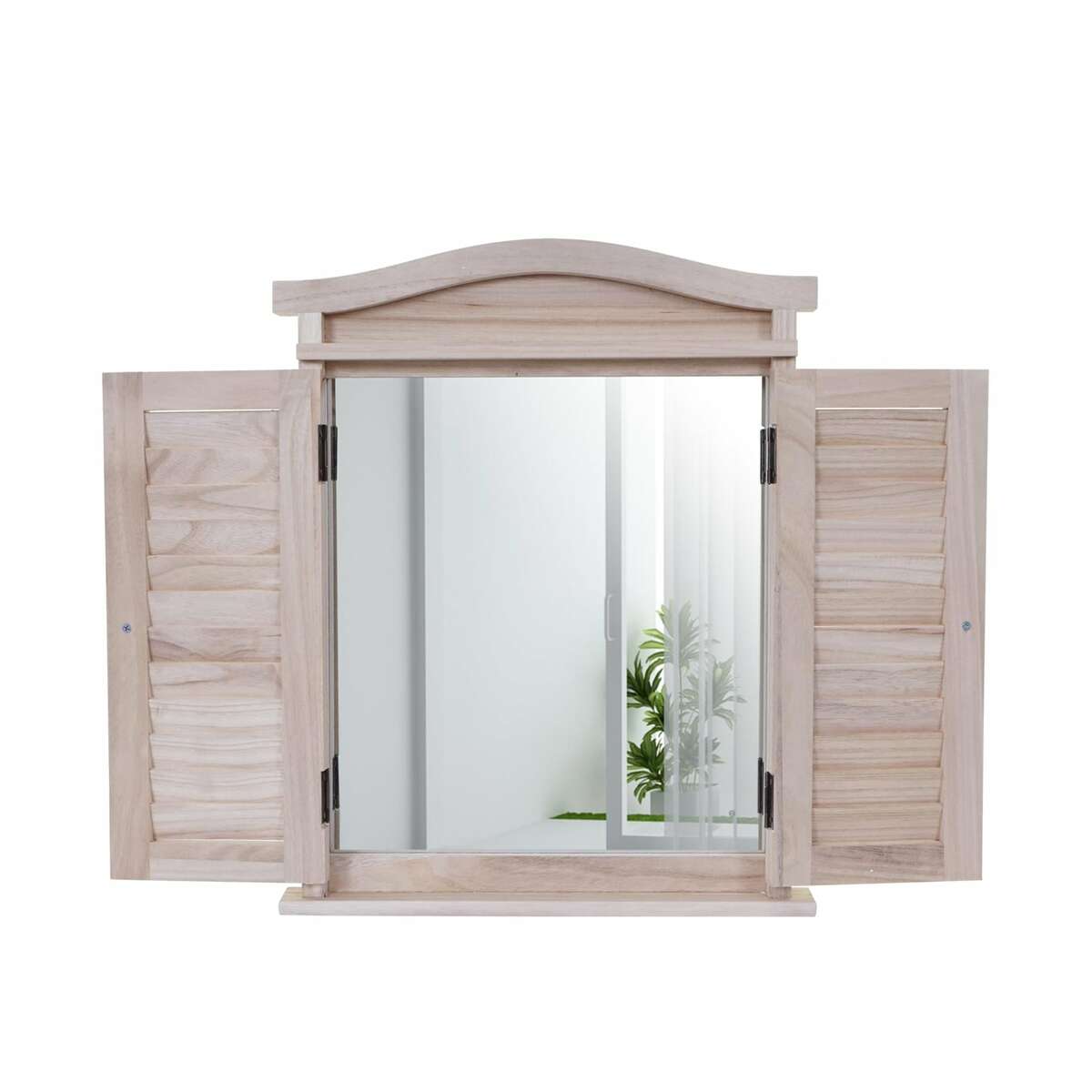 Bild 1 von Wandspiegel Spiegelfenster mit Fensterläden 53x42x5cm ~ naturbraun