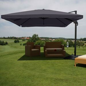 Gastronomie-Ampelschirm MCW-A96, Sonnenschirm, 3x4m (Ø5m) Polyester/Alu 26kg ~ Flap, anthrazit mit Ständer