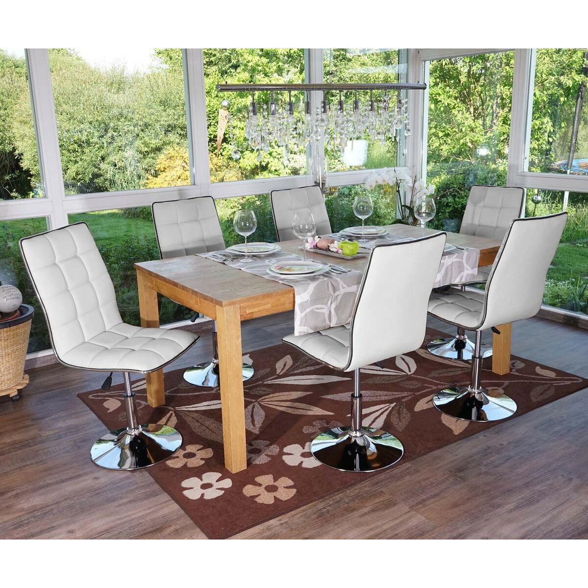 Bild 1 von 6er-Set Esszimmerstuhl MCW-C41, Stuhl Küchenstuhl, höhenverstellbar drehbar, Kunstleder ~ weiß