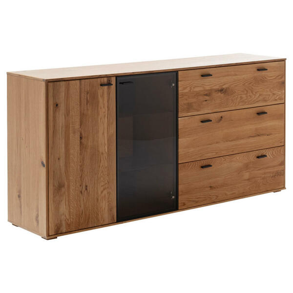 Bild 1 von Mid.you Sideboard, Wildeiche, Holz, Glas, Wildeiche, furniert, massiv, 4 Fächer, 3 Schubladen, 183x88x44 cm, Schlafzimmer, Schlafzimmer Kommoden