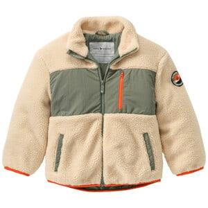 Jungen Teddyjacke mit Zippertasche CREME / OLIV / ORANGE