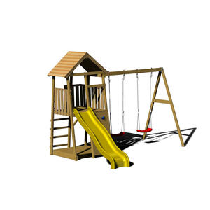 Spielturm, Gelb, Natur, Holz, Kiefer, 340x270x280 cm, Outdoor Spielzeug, Spielhäuser