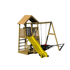 Spielturm, Gelb, Natur, Holz, Kiefer, 270x270x280 cm, Outdoor Spielzeug, Spielhäuser