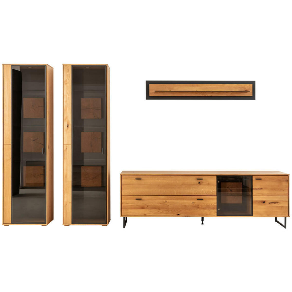 Bild 1 von Mid.you Wohnwand, Wildeiche, Metall, Wildeiche, furniert, massiv, 359x206x50 cm, Wohnzimmer, Wohnwände, Anbauwände