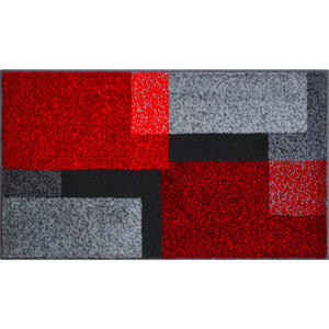 Grund Badteppich Atala, Grau, Rot, Schwarz, Textil, Karo, rechteckig, 60 cm, Oeko-Tex® Standard 100, für Fußbodenheizung geeignet, rutschfest, Badtextilien, Badematten