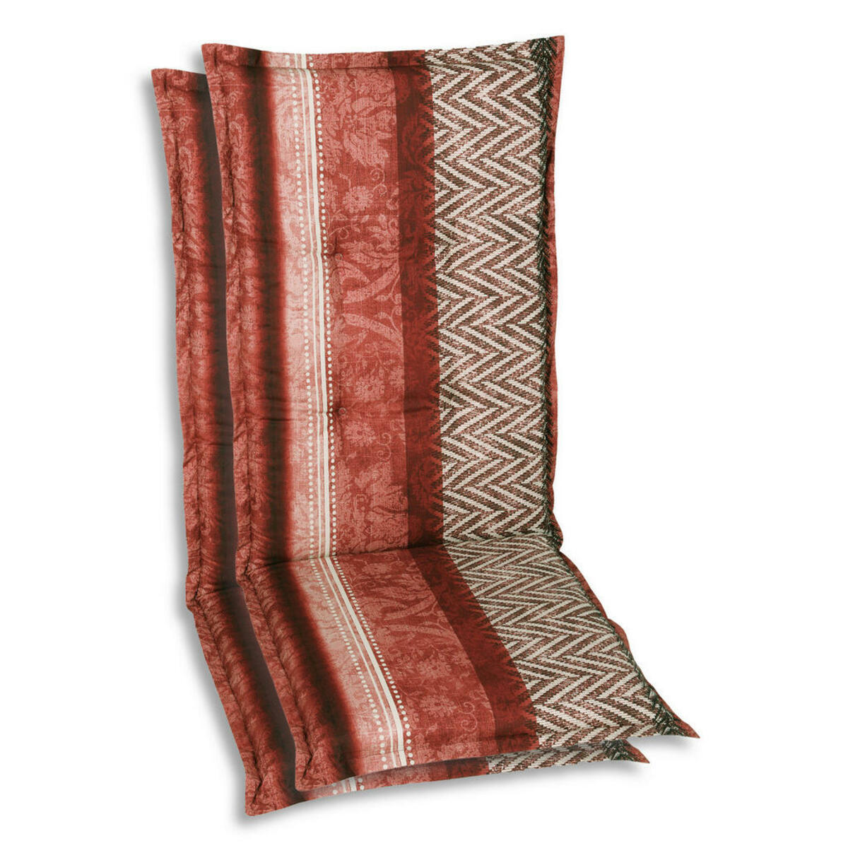 Bild 1 von Sesselauflagenset, Rot, Schwarz, Dunkelrot, Textil, 2-teilig, Graphik, Füllung: Schaumstoff, Vlies, 50x6x120 cm, Oeko-Tex® Standard 100, pflegeleicht, hochwertige Qualität, langlebig, für den Au