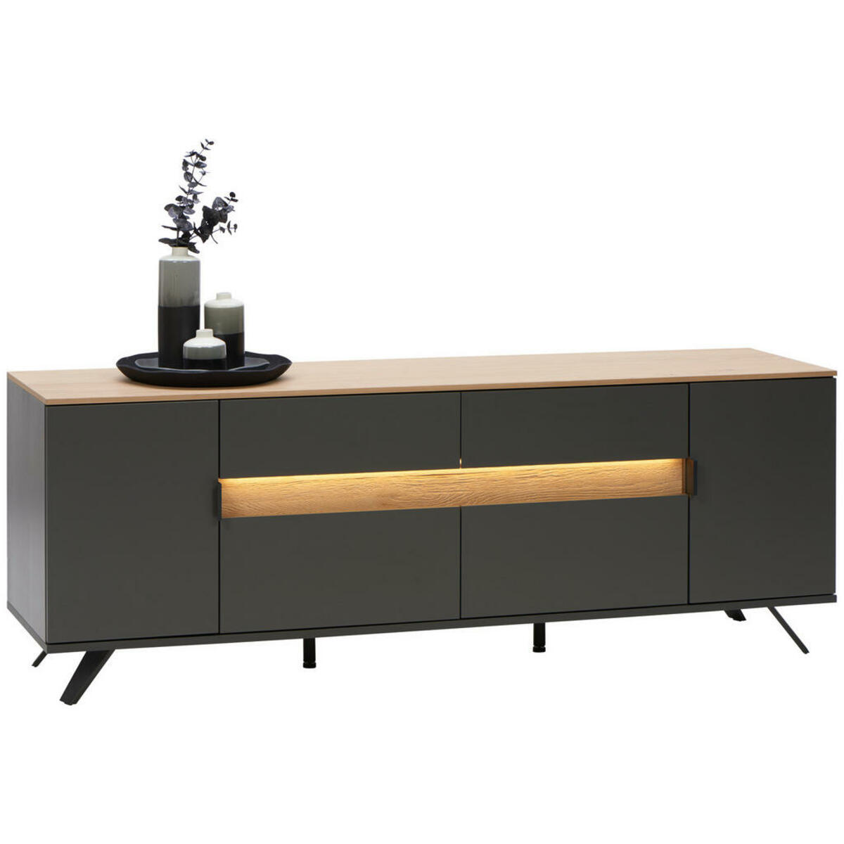 Bild 1 von Dieter Knoll Lowboard, Anthrazit, Eiche, Holzwerkstoff, furniert, 2 Fächer, 3 Schubladen, 185.6x56.6x48 cm, Typenauswahl, Beimöbel erhältlich, in verschiedenen Holzdekoren erhältlich, Wohnzimmer,