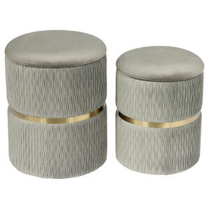 Mid.you Hockerset, Grau, Gold, Metall, Textil, 2-teilig, 31.5x36x38 cm, Stauraum, Wohnzimmer, Hocker, Sitzhocker