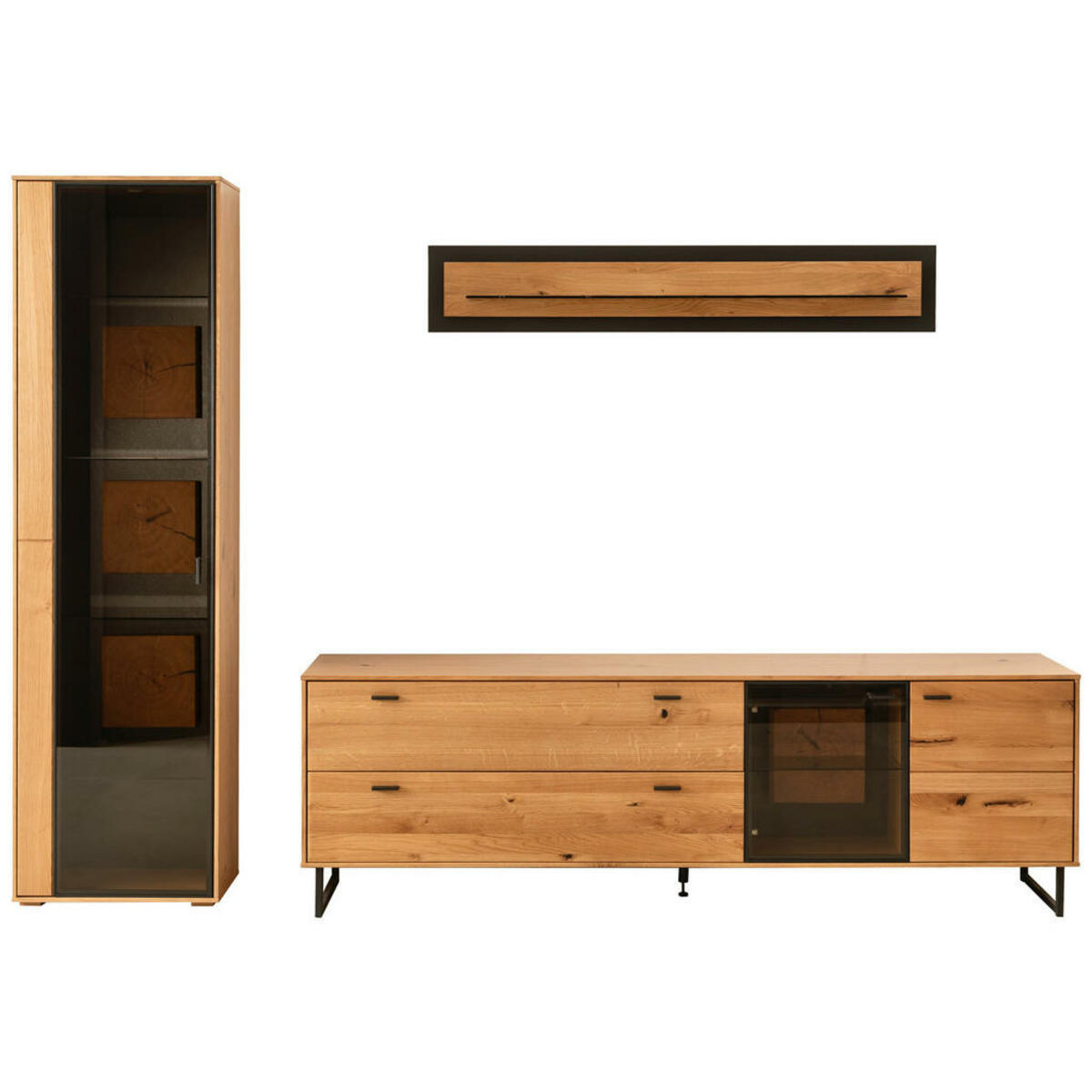 Bild 1 von Mid.you Wohnwand, Wildeiche, Metall, Wildeiche, furniert, massiv, 2 Schubladen, 286x206x50 cm, Beleuchtung, Wohnzimmer, Wohnwände, Anbauwände