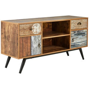 Carryhome Lowboard, Hellgrau, Rost, Hellbraun, Metall, Vintage, 2 Fächer, 2 Schubladen, 120x60x39 cm, Typenauswahl, Beimöbel erhältlich, stehend, Wohnzimmer, Wohnwände, Lowboards