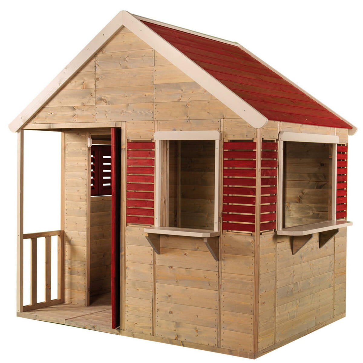 Bild 1 von Spielhaus, Natur, Rot, Holz, Kiefer, 155x168x120 cm, Spielzeug, Kinderspielzeug, Spielzeug für Draußen