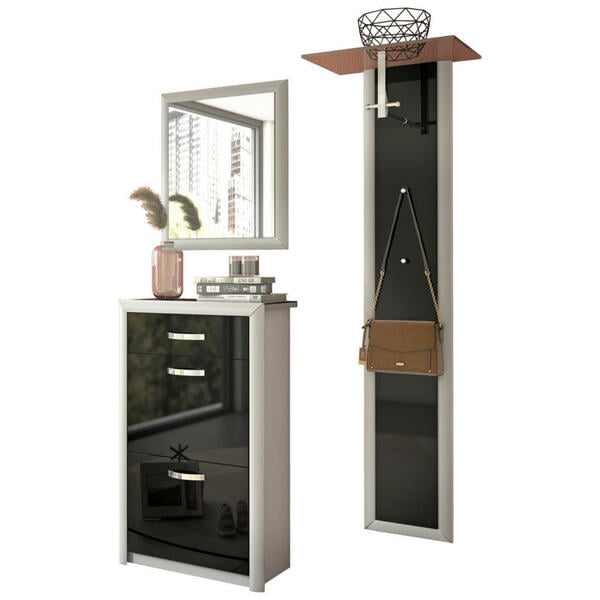 Bild 1 von Dieter Knoll Garderobe, Schwarz, Alu, Metall, Glas, 3-teilig, 130x195x36 cm, Garderobe, Garderoben-Sets